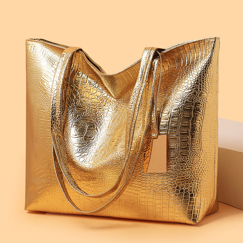 New crocodile-embossed tote bag - large capacity shoulder bag, european and american fashion, versatile minimalist handbag, pu leather commuter bag for women