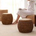 Rattan chinoiserie solid wood straw makeup low drum stool for home living room coffee table shoe changing stool guzheng piano board tall round stool