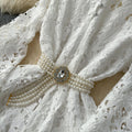 French retroelegancedresswinternew arrivalclassy sensecut out crochet lace waist elegant long skirt