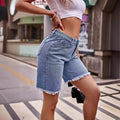 foreign trade european and american women's clothing  new arrivaleasiest for match raw edge straight-leg denim half length pants casualshorts