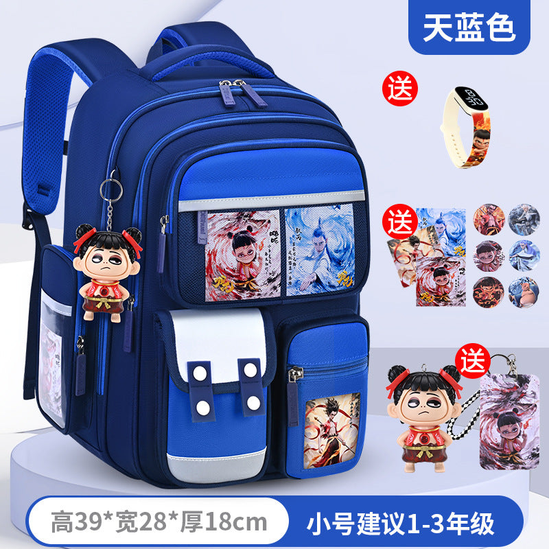 New nezha backpack for boys and girls, grades 1-6: spine protection, lightweight design, and extra-large capacity