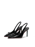 Nude high heels for women 2026 summer new arrival open back pointed toe stiletto shallow elegantflats red bottom bows sandals