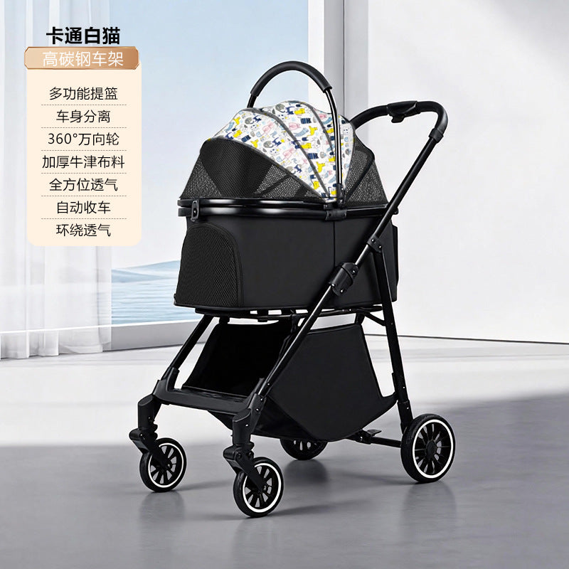 Pet stroller - lightweight, foldable, detachable - portable, shock-absorbing, and breathable for small to medium-sized dogs and cats