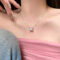 Rose quartz butterfly necklace for women-x1166 silver