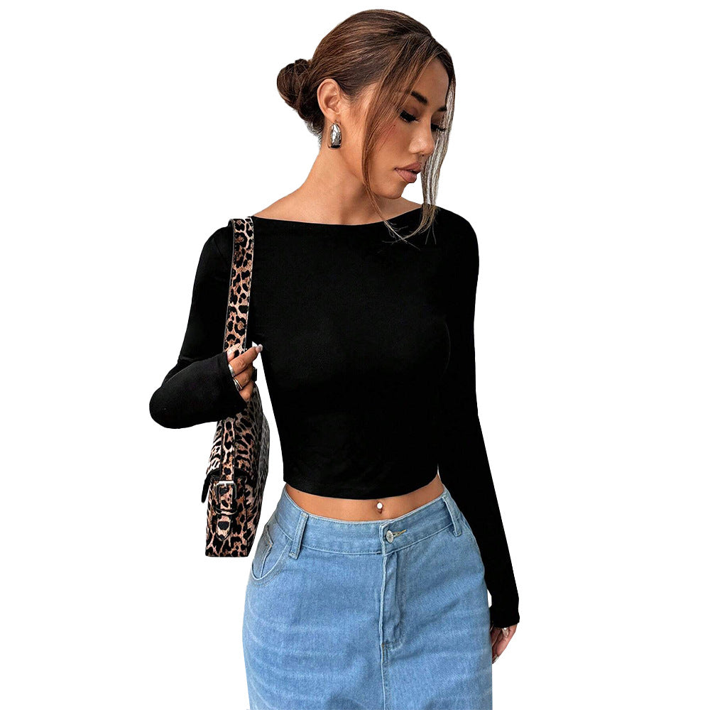 independent station women's fashion sexy style t-shirt spring and summer new backless sense of design shorttops