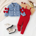 Kids clothing cross-border exportfall and winternew arrival kids blue long sleevesoutwear red suspender jumpsuit