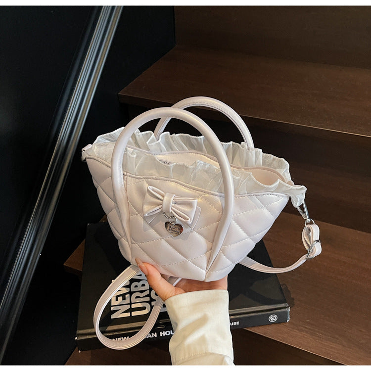 Cross-border diamond bow vegetable basket bag women's summer 2025 new niche messenger bag Korean version portable bucket bag