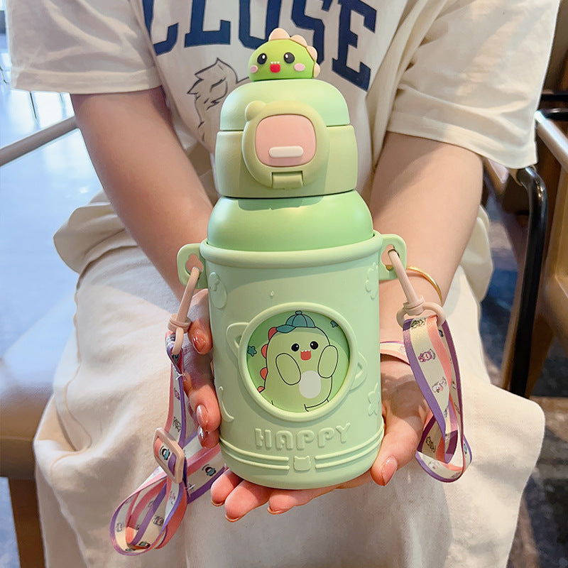 High-value, fun-themed kids' thermos: 316 stainless steel cartoon design, perfect for school, with straw for boys and girls