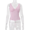 European and american women's clothing  spring new arrivals: fashionable retro fresh plaid sexy deep v backless cinched waist camisole top