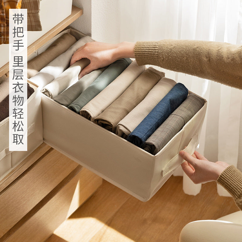 New cotton and linen storage box, cotton-padded clothes, shirts, pants storage box, double portable wardrobe storage box, foldable storage box.