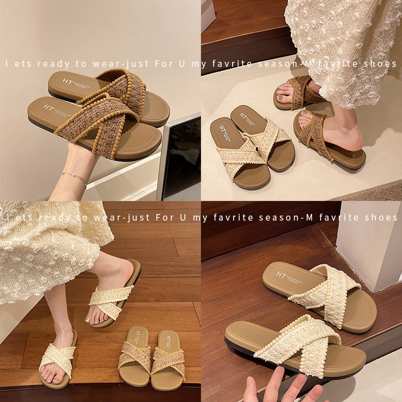 Giant gentle niche stylefrenchretro sandals and slippers for women sense of design roman sandals and slippers beach vacation soft bottom flip-flops