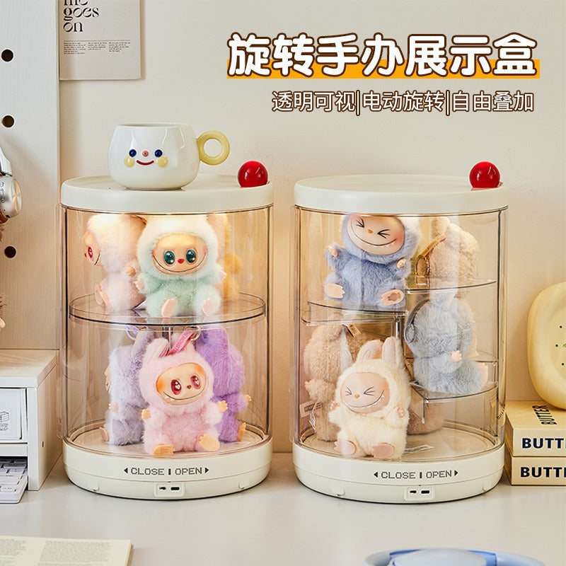 New Rab cloth rotatable display storage box dustproof transparent blind box plush doll storage bucket doll toy