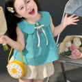 【dropshipping】 dopamine sweet set - new original summer girls' blue peter pan collar tank top & colorful skirt