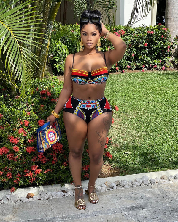 Y5224 European and American sexy digital high definition positioning printed bikini swimsuit two-piece set
