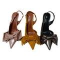 Za2024 summer new fashion bowknot metal strap high heel women's pointed toe slingback stiletto sandals