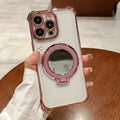 Four-corner electroplated glitter mirror phone case for apple 16 pro, iphone 12/11 with ring stand