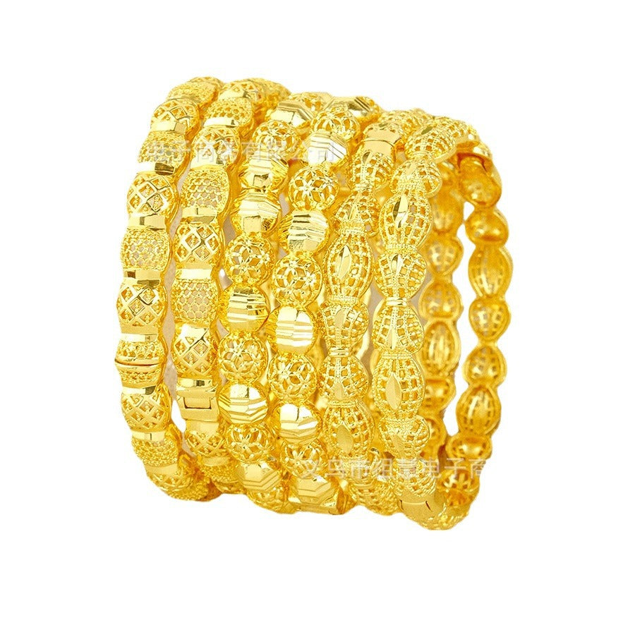 Dubai hollow-out women's luxury bangle, gold elegant ethiopian bridal wedding bracelet party gift