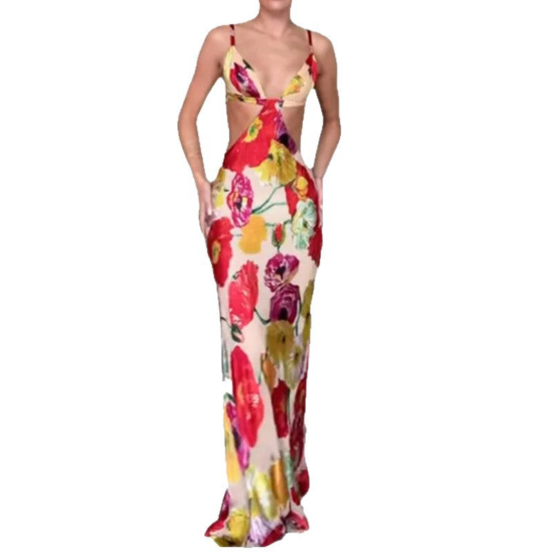 women's summer maxi dress - cross-border european & american style - sexy spaghetti strap printed backless dress