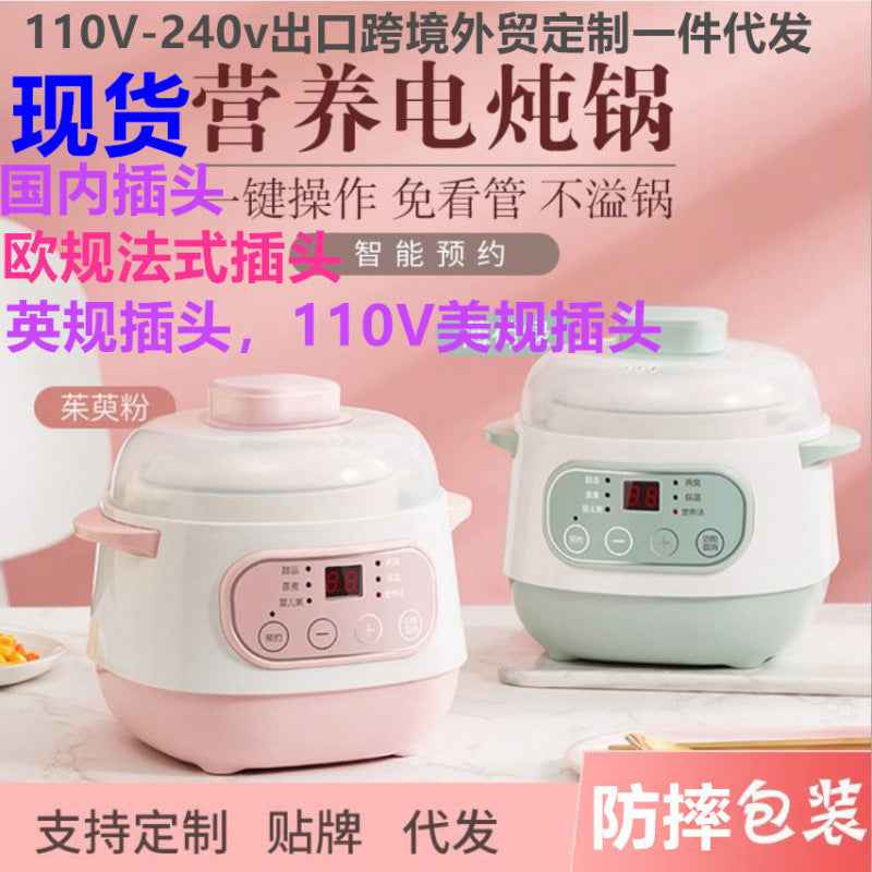 110v-240v cross-border export trade health pot electric stew pot porridge bird's nest soup ceramic waterproof electric stew pot