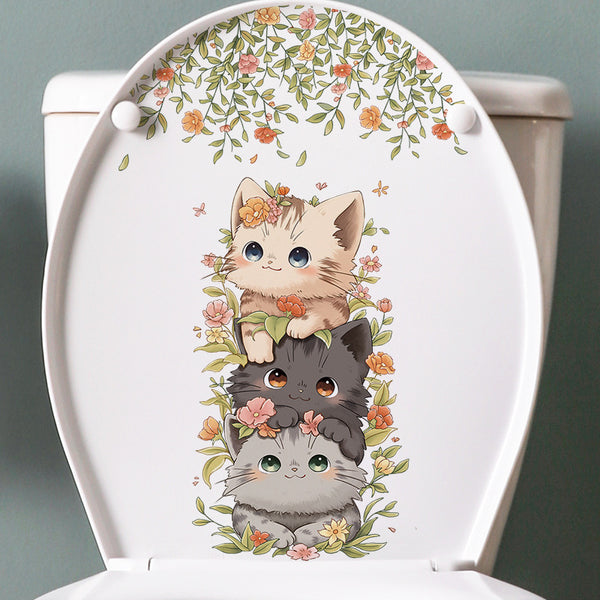 Cross-border hot-selling toilet sticker cartoon cat bathroom toilet lid decorative sticker plant flower removable toilet sticker