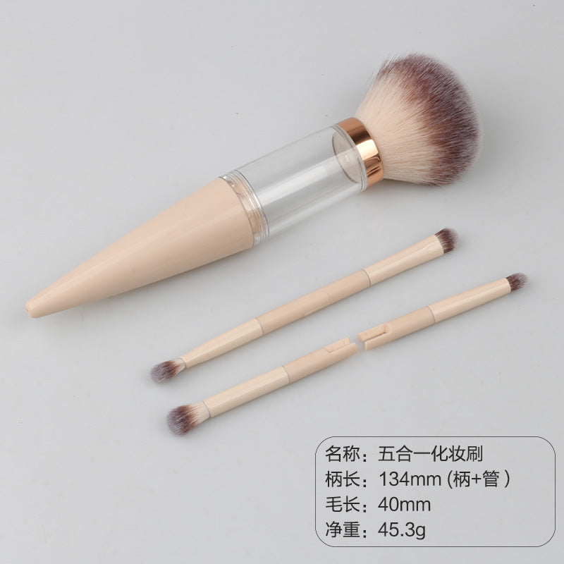 Conical 5-in-1 portable makeup brush set - includes single powder brush, multi-functional eyeshadow brush, blush brush, and makeup brush