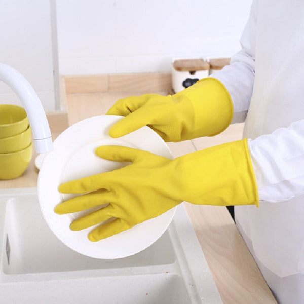 Thickened beef tendon gloves latex household gloves waterproof dishwashing laundry thickened beef tendon gloves light yellow housework