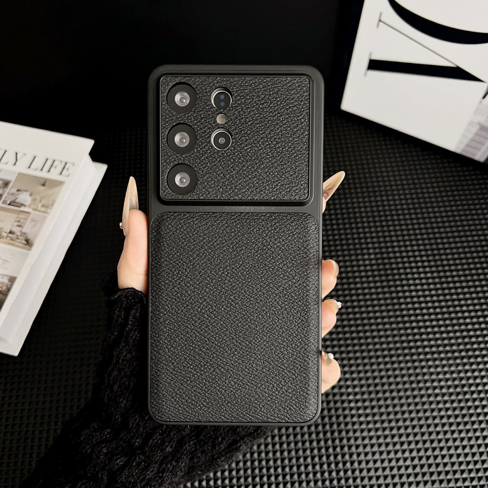 Suitable for samsung s26ultra plain leather mobile phone case small v pattern anti-fall simple cross-border s25 protective cover foreign trade case