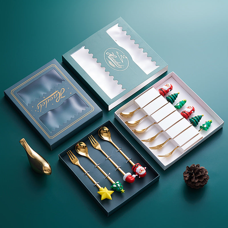 Stainless steel spoon set - cute cartoon santa claus design - creative christmas dessert spoons - wholesale party favors