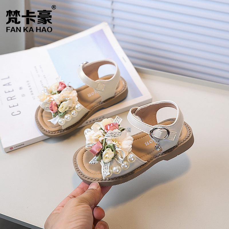 Vancahao girls' sandals -  summer new collection: stylish floral soft-soled kids' sandals, perfect beach shoes for little girls