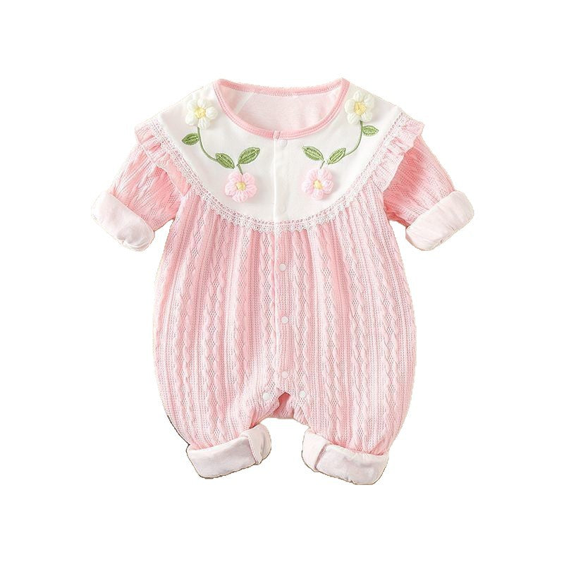 Baby spring clothes baby girl long sleeves jumpsuit one year old full month princess haki spring & fall outing clothes hug clothes trendy