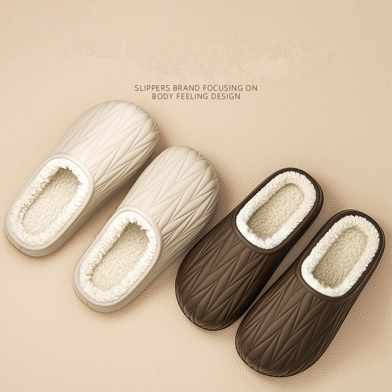 Classy pleated cotton slippers for men, home and outdoor wear, fleece-linedheattechstuffedretro cotton slippers, toe-cap half slippers for winter
