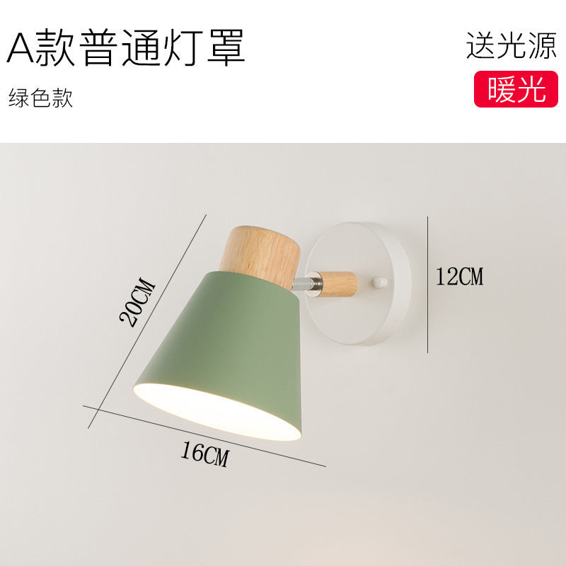 Nordic log style rotatable wall lamp white tapered soft light b&b guest room bedroom staircase casual bedside