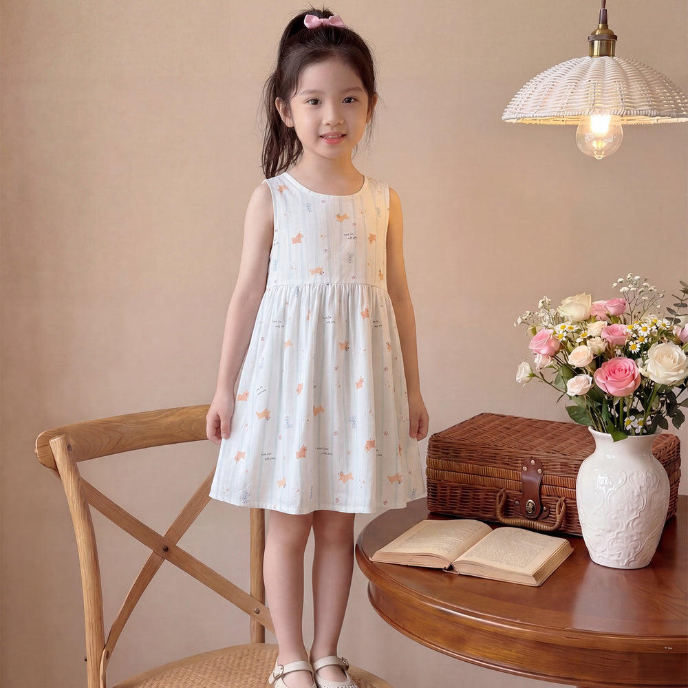 New girls' summer floral cotton silk dress - baby girl casual sweet style princess dress - stylish and trendy children's clothing