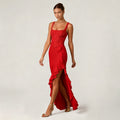 C7690 cross-border   fashion women's elegant sexy slit hem dress