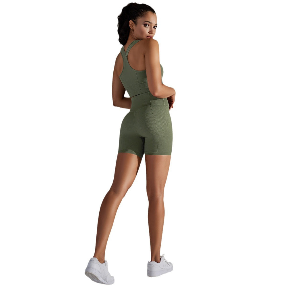 fashion seamless knittingpure color polka dot high elastic tight breathable yoga suit running fitness two-piece set