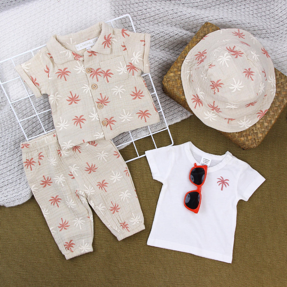 Baby suitsummerpure cotton short-sleeved lapel shirt hat export children's clothing baby clothes breathable clothing