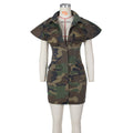 Amazon cross-border wholesale:  european & american style sexy camo bodycon dress with oversized collar