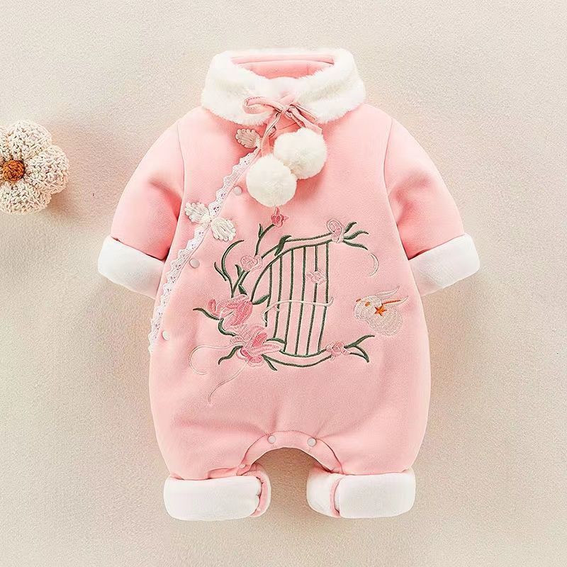 Newborn baby clothes autumn winter romper baby red new year outfit festive chinese new year thickened winter clothes