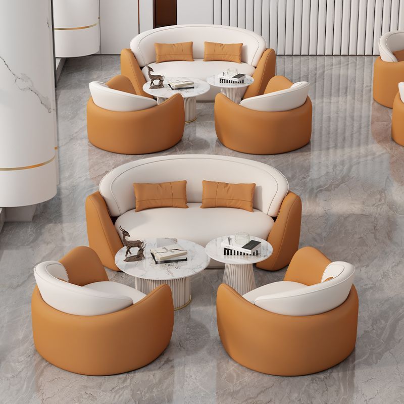 New arrival business negotiation sofa leather art lobby creative casual reception table and chairs orange and white surrounded combination furniture