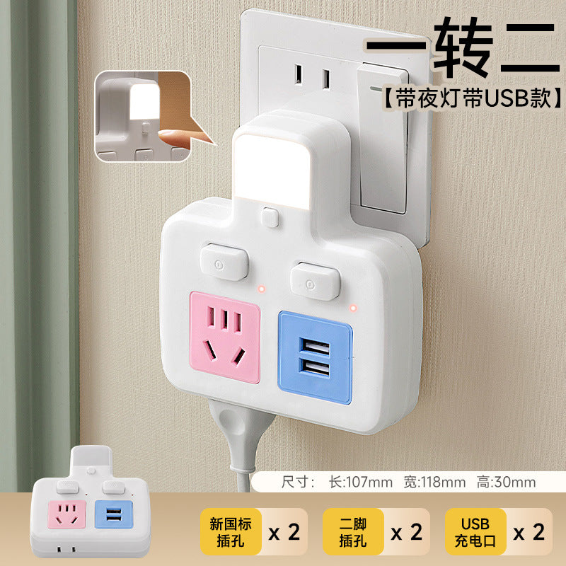Multi-port usb charging power strip with surge protection, overload protection, five-outlet expansion, independent switches, and bedside night light