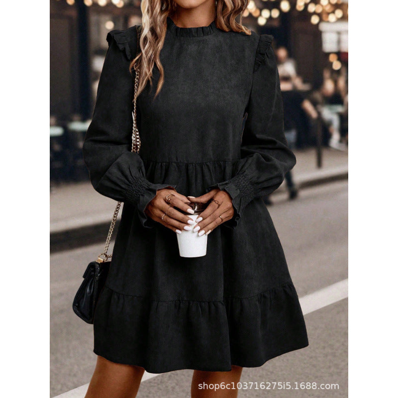 Women's solid color fitted pullover casual fashion long sleeve dress - new autumn  collection