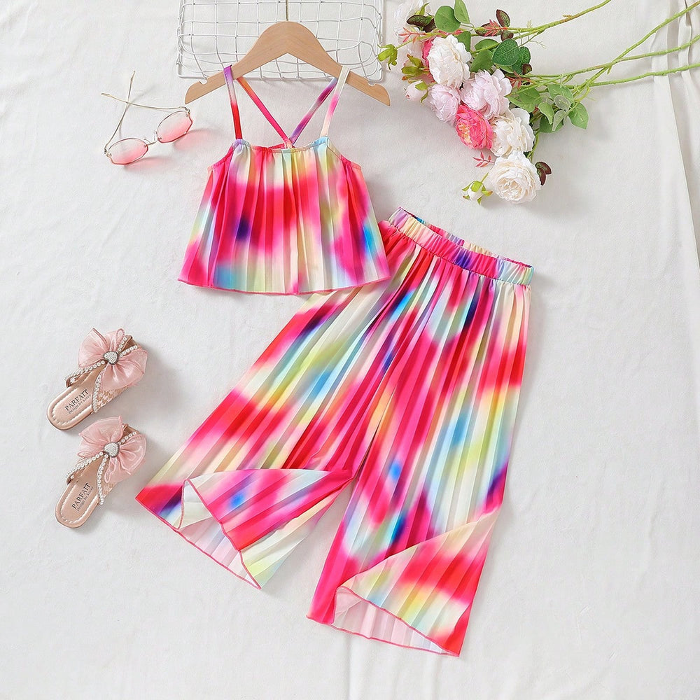 summer new arrival: sweet & fresh e-commerce style girls' two-piece set - camisole top & pleated pants
