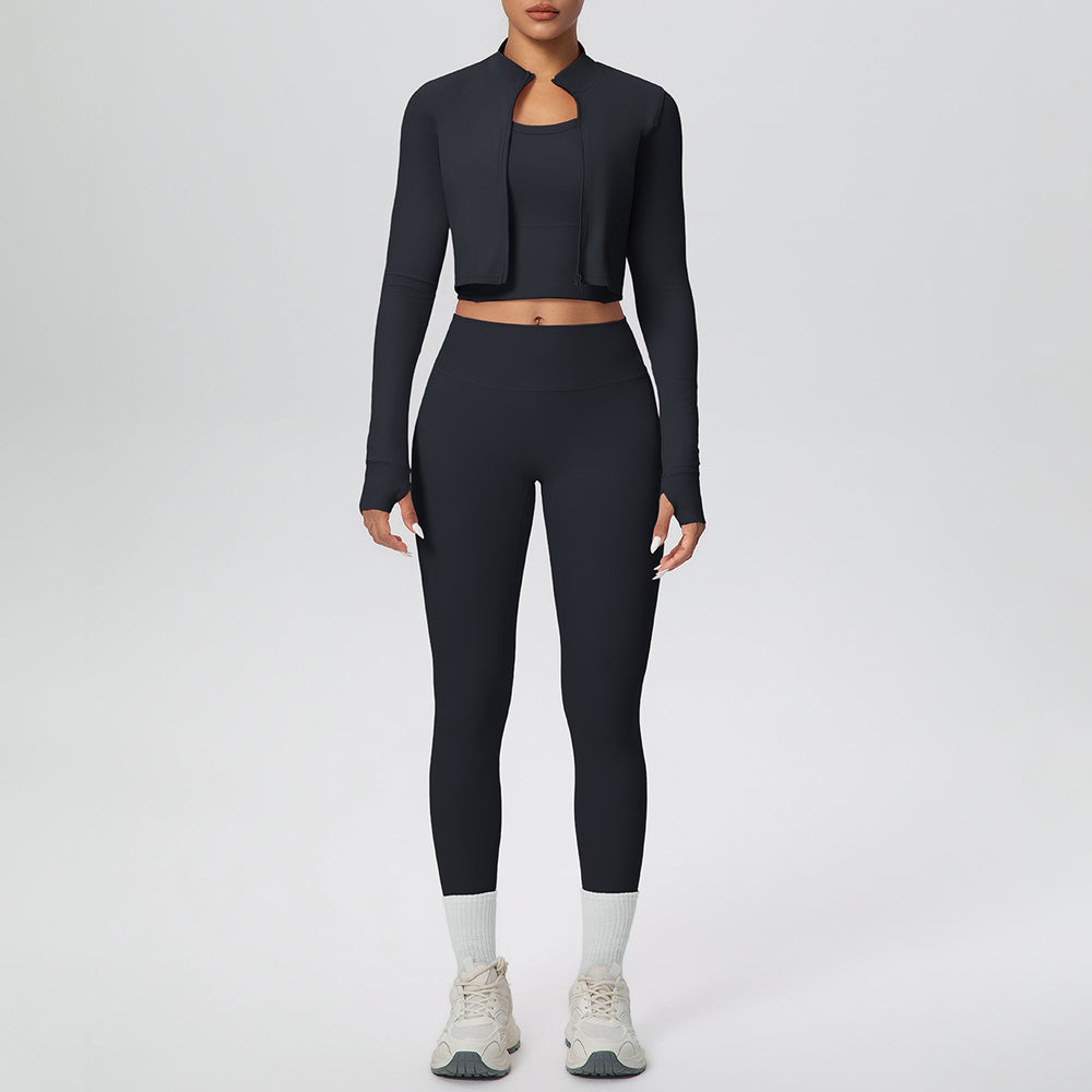 New women's seamless yoga set: quick-dry, breathable, three-piece activewear for outdoor leisure, running, training, and fitness