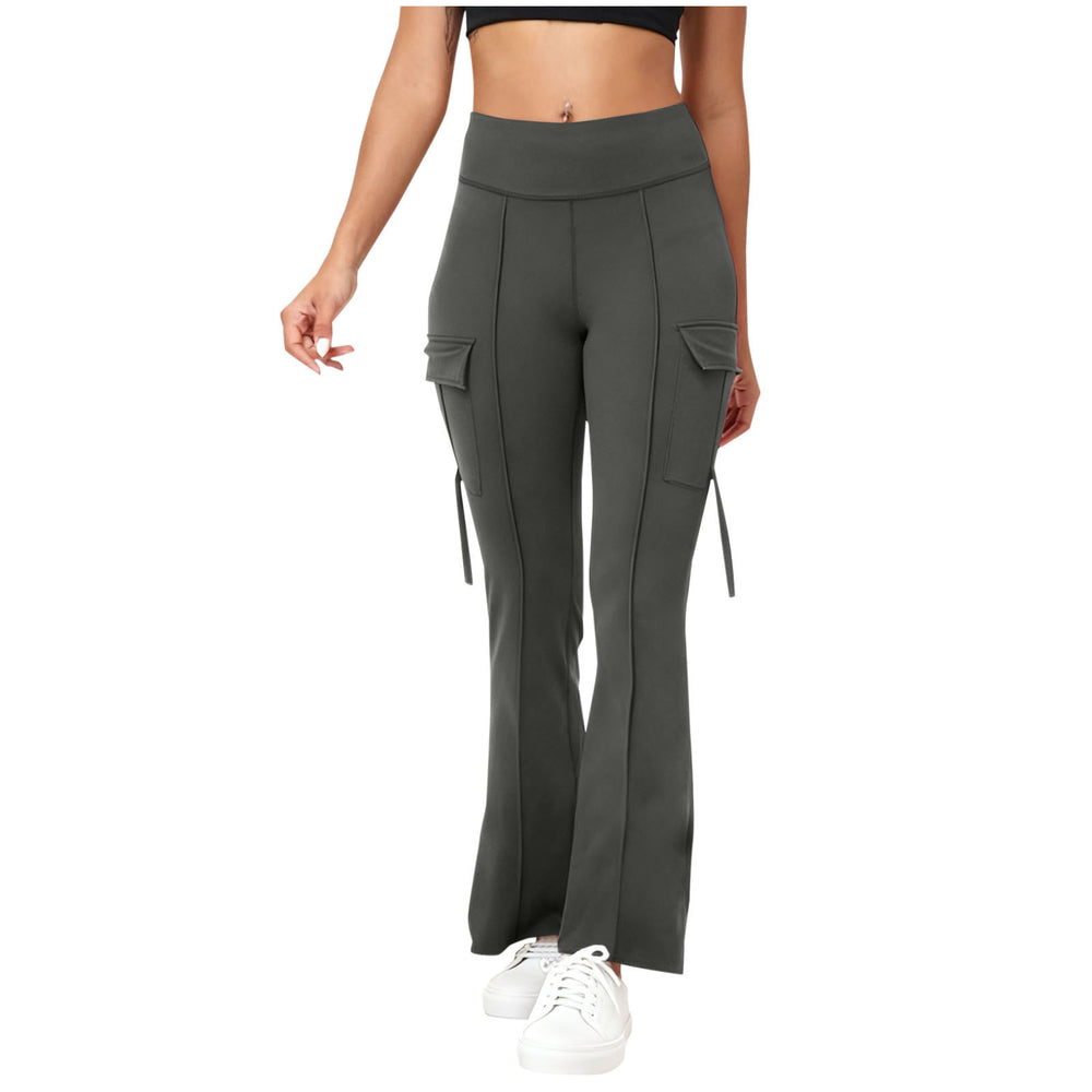 european and american cross-border  women's fashion trend solid color high-waisted belt pocket yoga pants