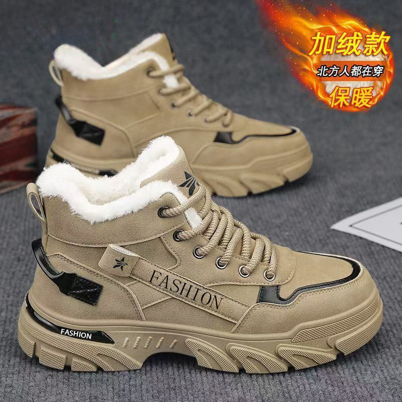 Men's winter fleece-lined thickened warm high-top cotton shoes 2025 new style athletic work safety martin boots