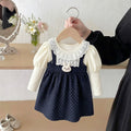 spring new girls' cotton dress, faux two-piece style, korean style toddler short-sleeve dress, cartoon design