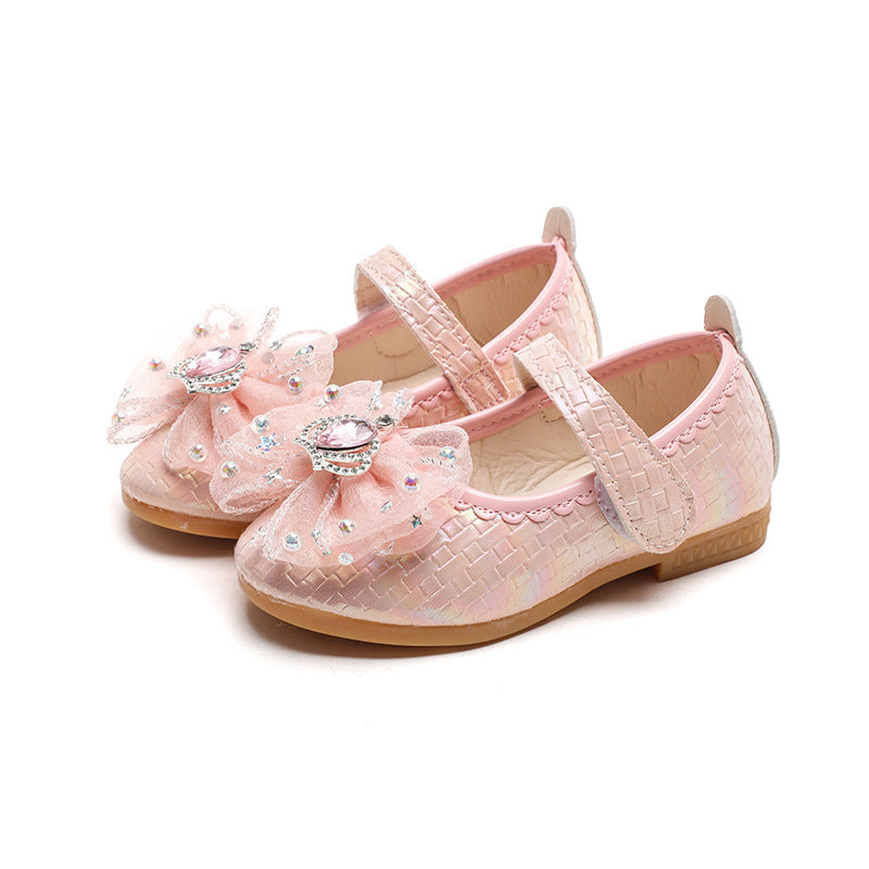 Preppy stylekidsflats square toe springnew arrivalk-style big bowsgirl princess shoes children's leather shoes