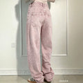Y2k sweet & cool gradient pink denim jeans for women - starry hotfix rhinestone high-waisted wide-leg pants - sparkly casual trousers