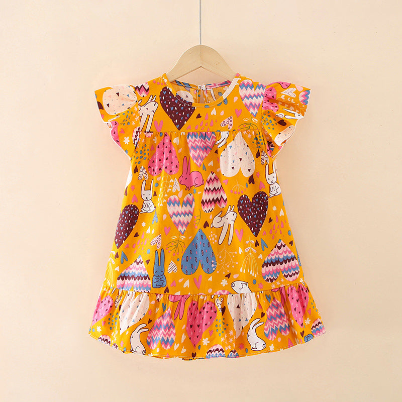 Spring sweet girls' and boys' cartoon print cotton a-line dress - wholesale & dropshipping available