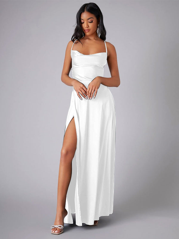new european and american style women's sexy slimming backless  camisole waist-cinching evening dress maxi dress